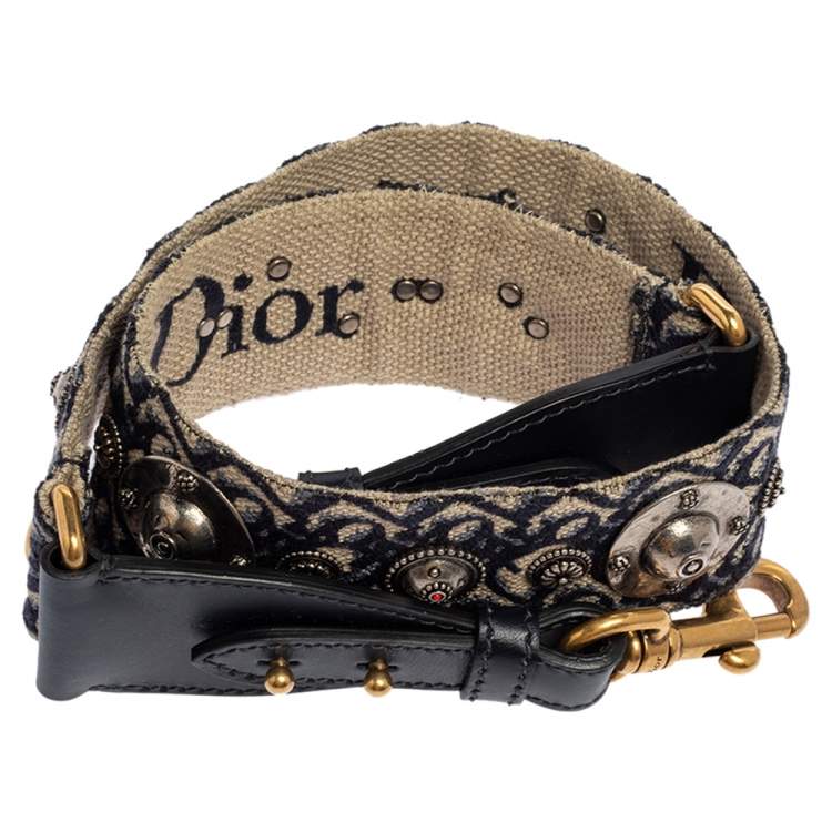 Pre Owned Dior Blue Studded Canvas and Leather Bohemian Inspired Shoulder Strap