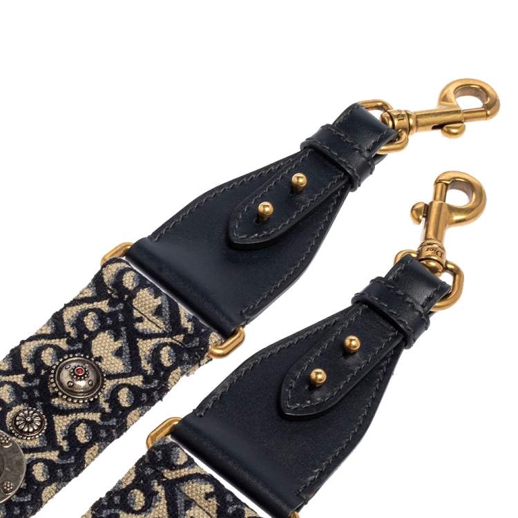 Pre Owned Dior Blue Studded Canvas and Leather Bohemian Inspired Shoulder Strap