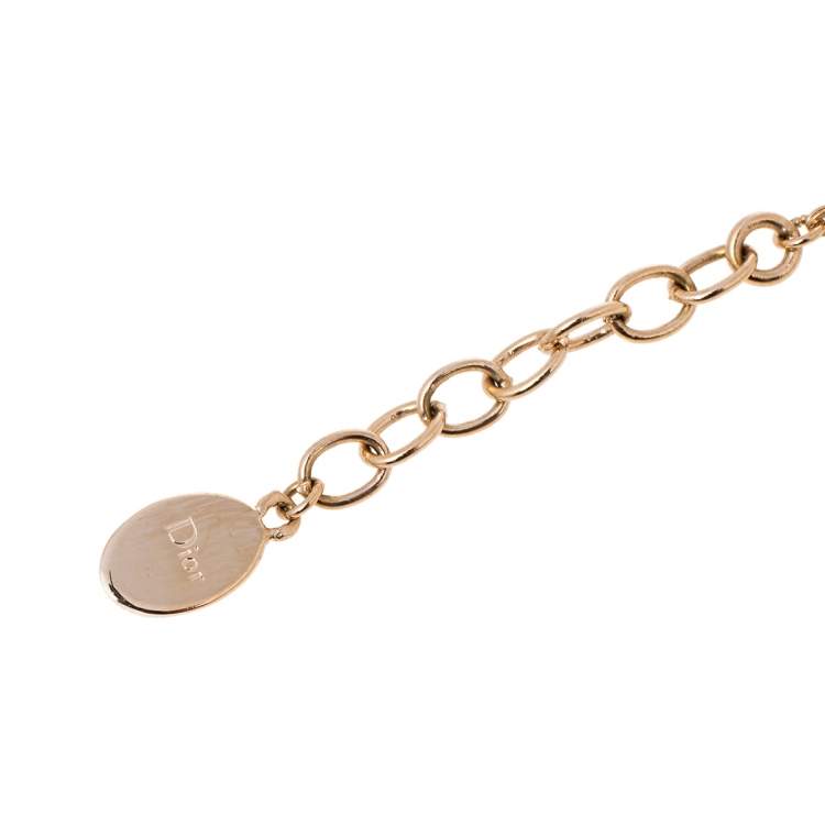 Pre Owned Dior Pink Crystal Oblique Charm Double Chain Bracelet