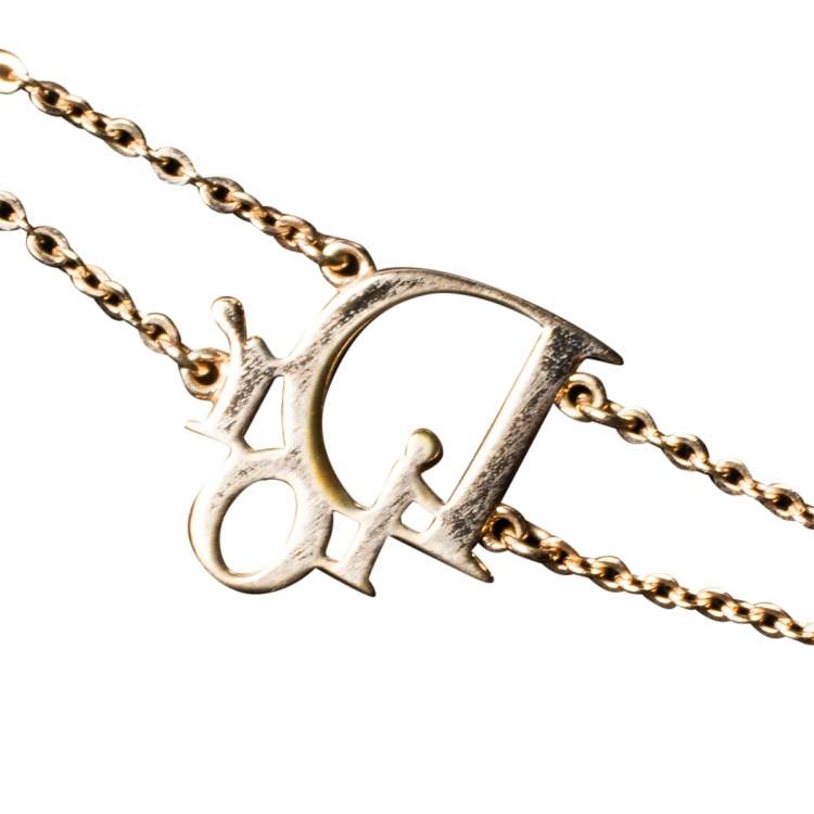 Pre Owned Dior Pink Crystal Oblique Charm Double Chain Bracelet