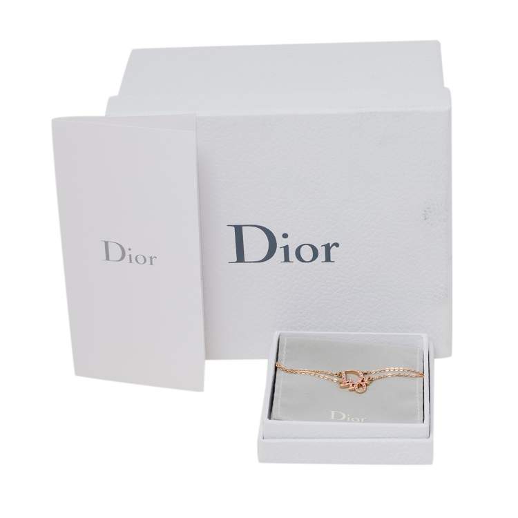 Pre Owned Dior Pink Crystal Oblique Charm Double Chain Bracelet