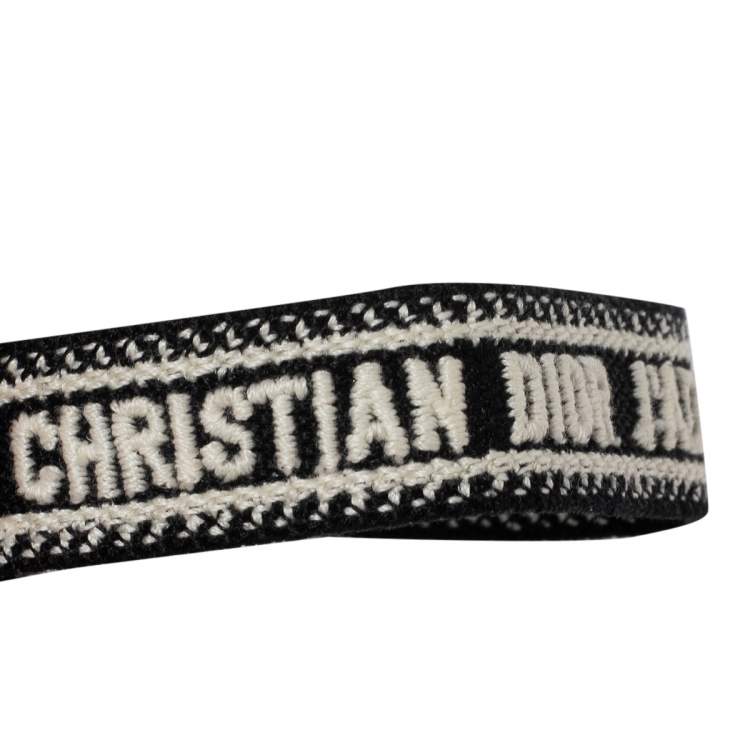 Pre Owned Dior J'adior Black/White Cotton Embroidered Set of Two Bracelets