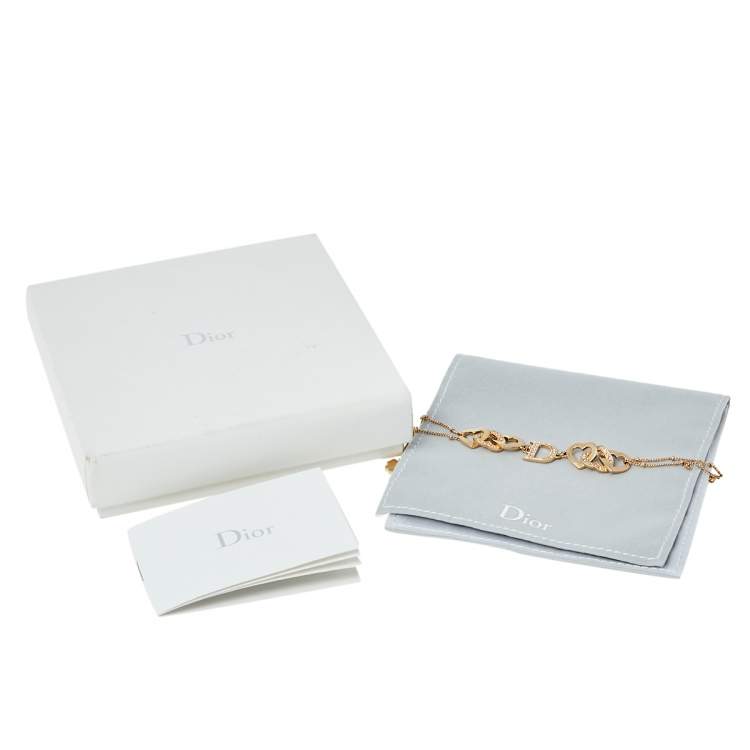 Pre Owned Dior Interlocking Heart Crystal Gold Tone Bracelet