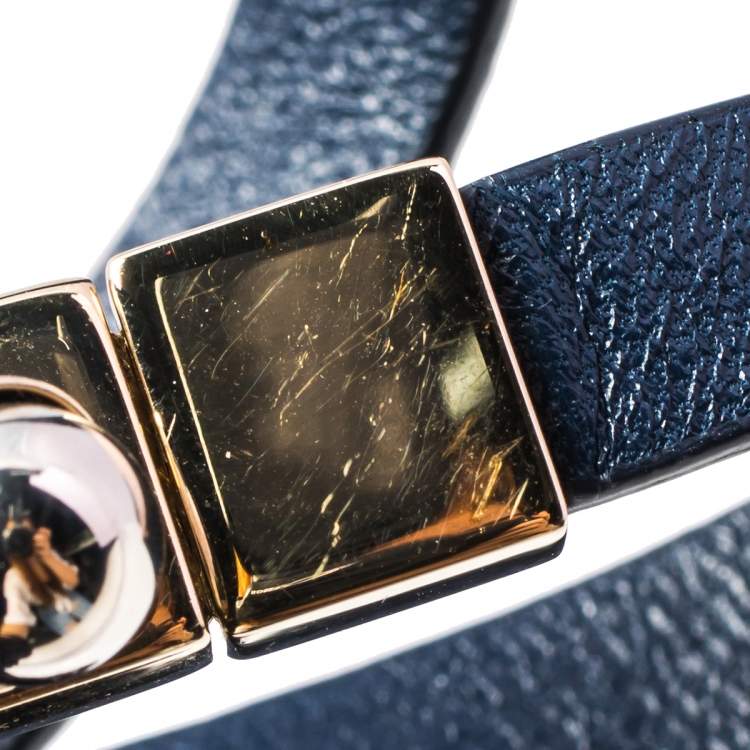 Pre Owned Christian Dior Blue Leather Mise En Dior Double Wrap Bracelet M