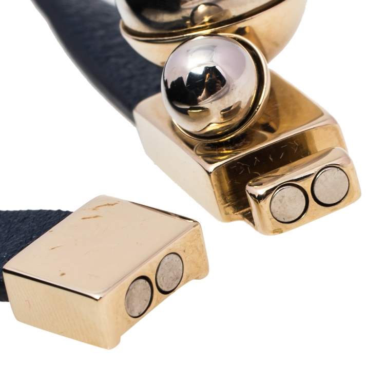 Pre Owned Christian Dior Blue Leather Mise En Dior Double Wrap Bracelet M