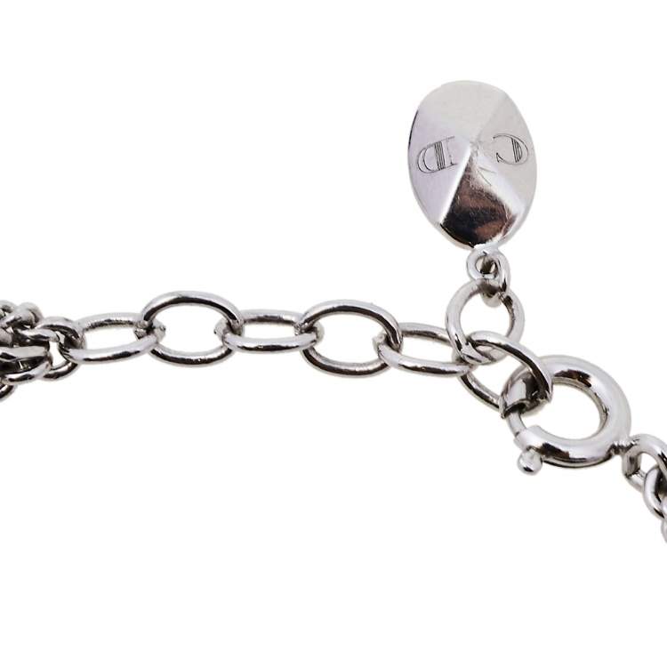 Pre Owned Dior Silver Tone Pop Hearts Crystal Charm Bracelet 