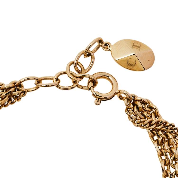 Pre Owned Dior Gold Tone Pop Hearts Crystal Charm Bracelet 
