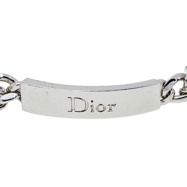 Pre Owned Dior Silver Tone Crystal Embellished Chain Belt 90 CM