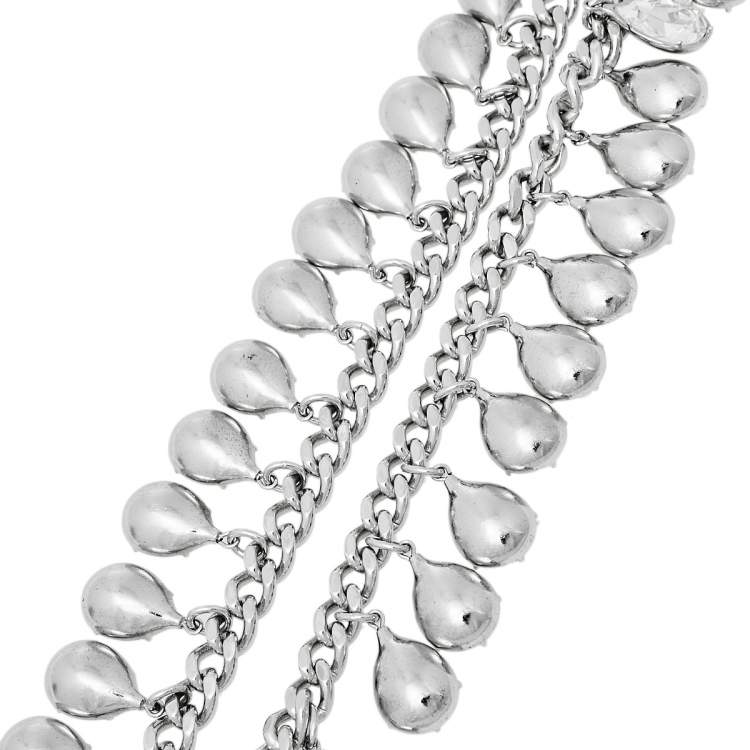 Pre Owned Dior Silver Tone Crystal Embellished Chain Belt 90 CM