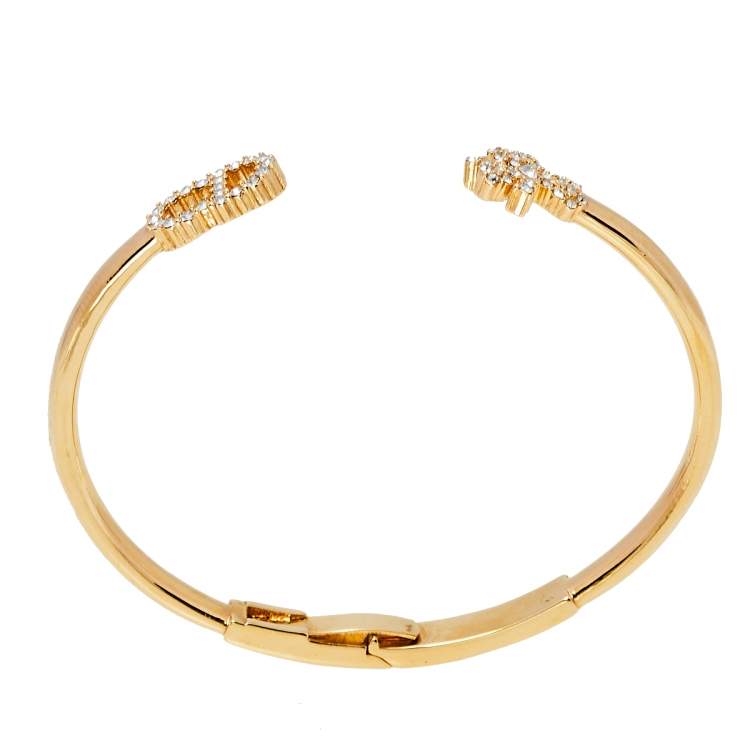 Pre Owned Dior Gold Tone CD Clover Crystals Open Cuff Bracelet