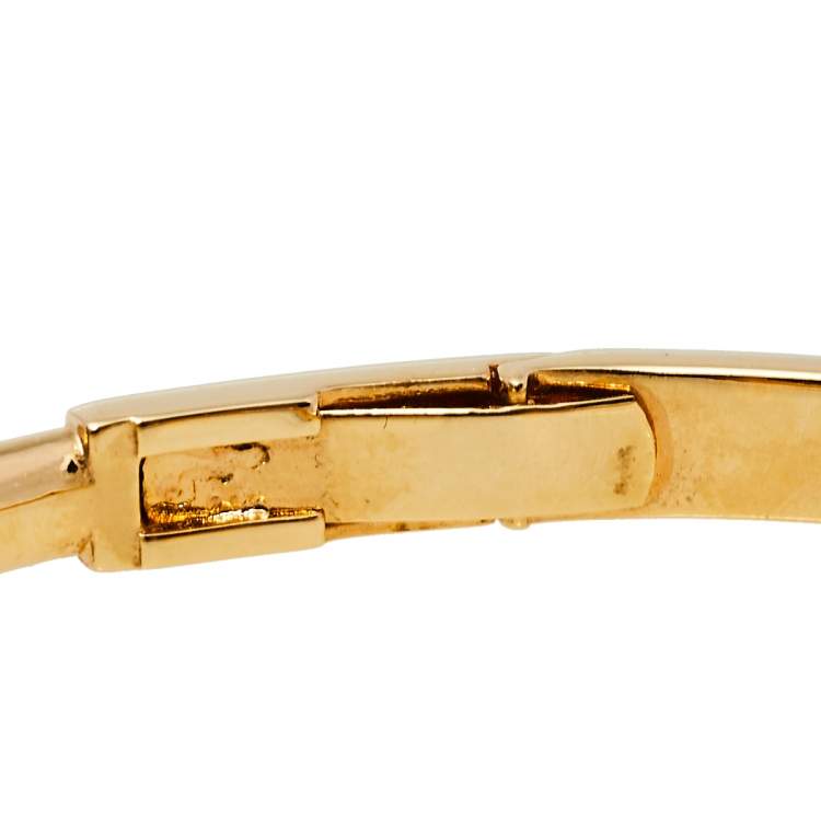 Pre Owned Dior Gold Tone CD Clover Crystals Open Cuff Bracelet