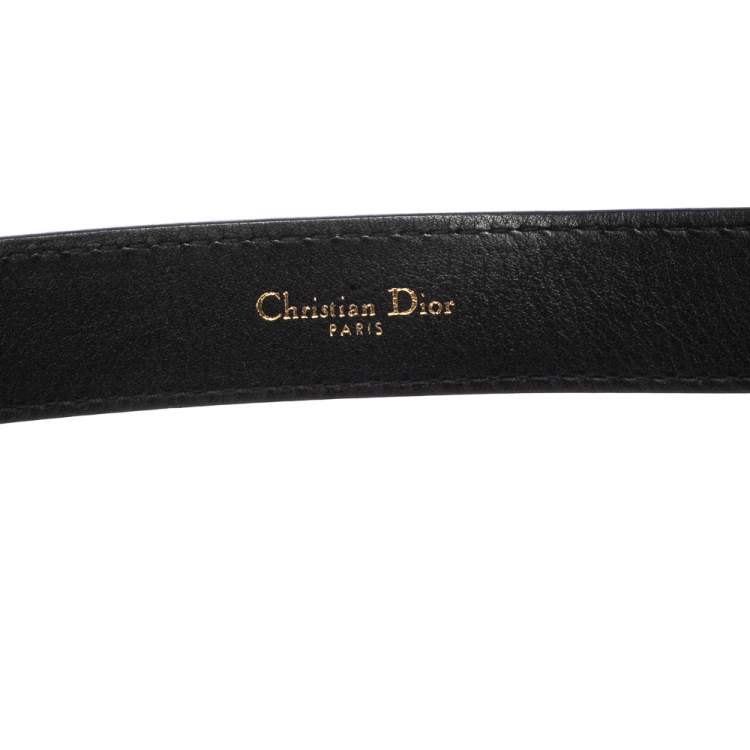 Pre Owned Dior Black Leather D-Fence Buckle Belt 80 CM