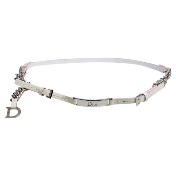 Pre Owned Dior Cream Patent Leather and Chain Slim Belt 100 CM