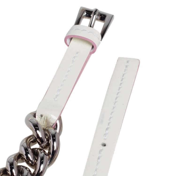 Pre Owned Dior Cream Patent Leather and Chain Slim Belt 100 CM