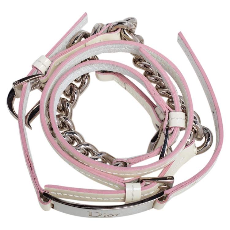 Pre Owned Dior Cream Patent Leather and Chain Slim Belt 100 CM