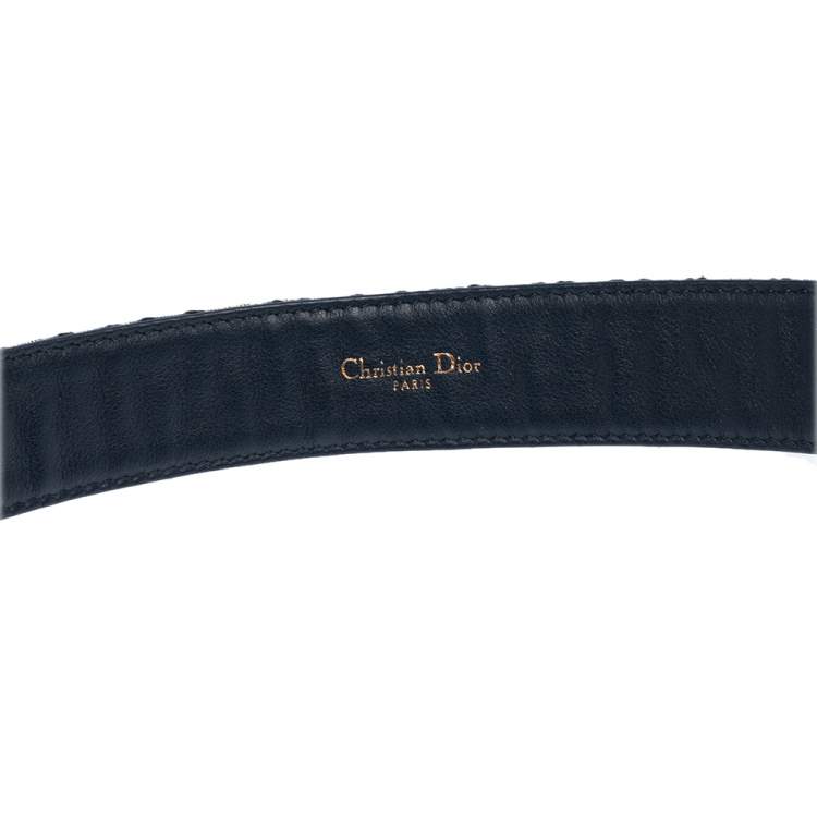 Pre Owned Dior Beige/Navy Blue Oblique Canvas Diorquake Buckle Belt 85 CM