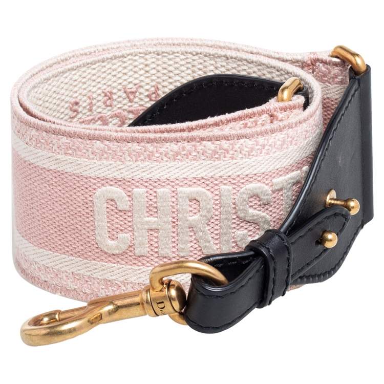 Pre Owned Dior Pink/White Logo Embroidered Canvas and Leather Shoulder Strap
