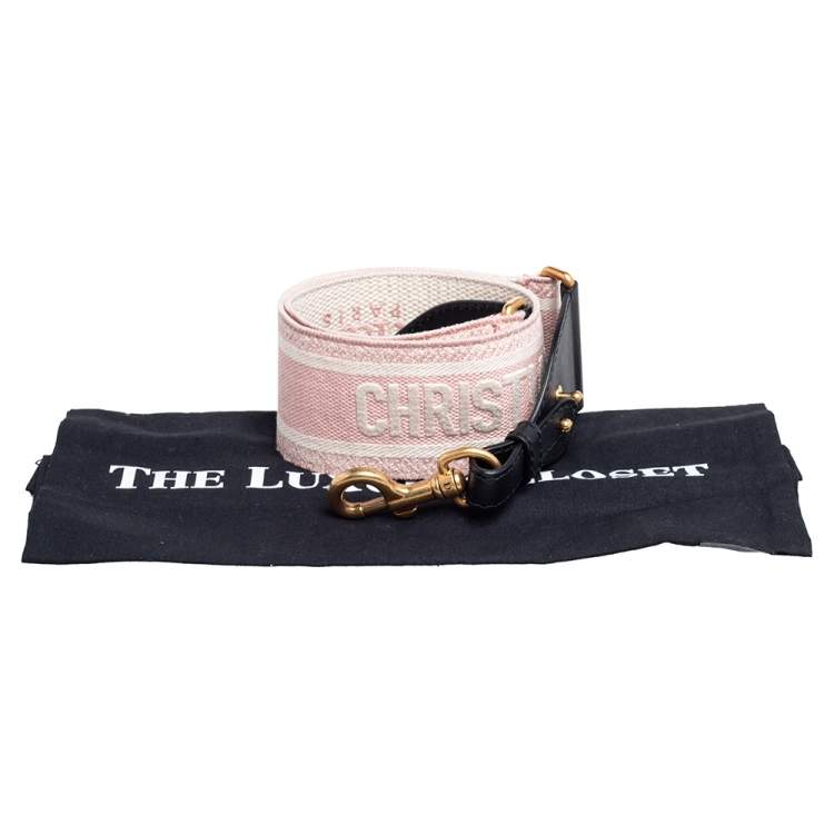 Pre Owned Dior Pink/White Logo Embroidered Canvas and Leather Shoulder Strap