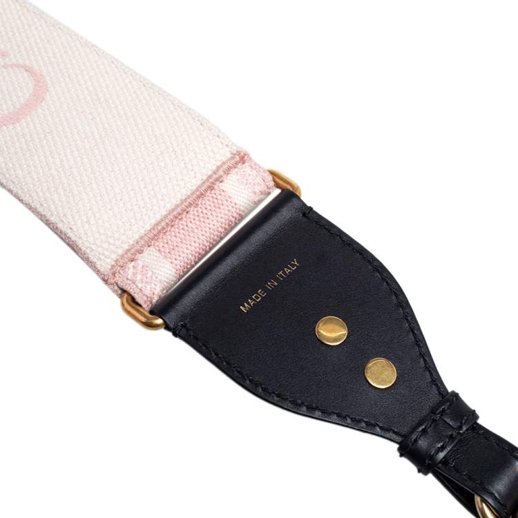 Pre Owned Dior Pink/White Logo Embroidered Canvas and Leather Shoulder Strap