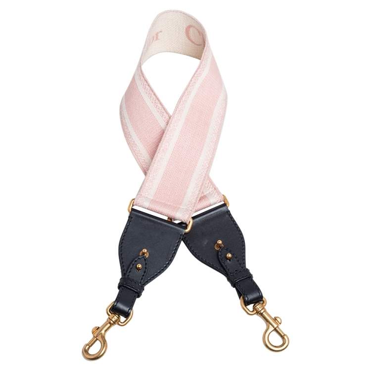 Pre Owned Dior Pink/White Logo Embroidered Canvas and Leather Shoulder Strap