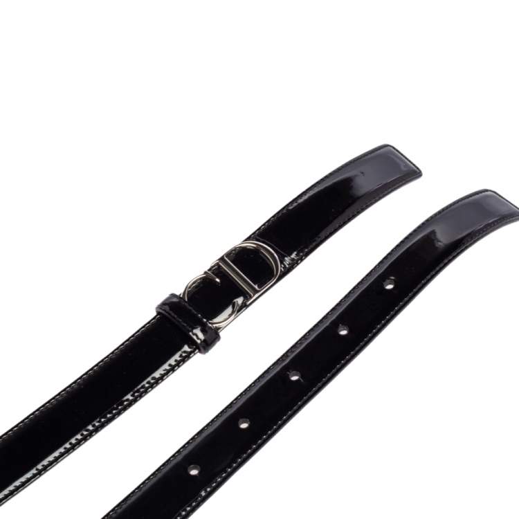 Pre Owned Dior Black Patent Leather CD Logo Belt 70CM