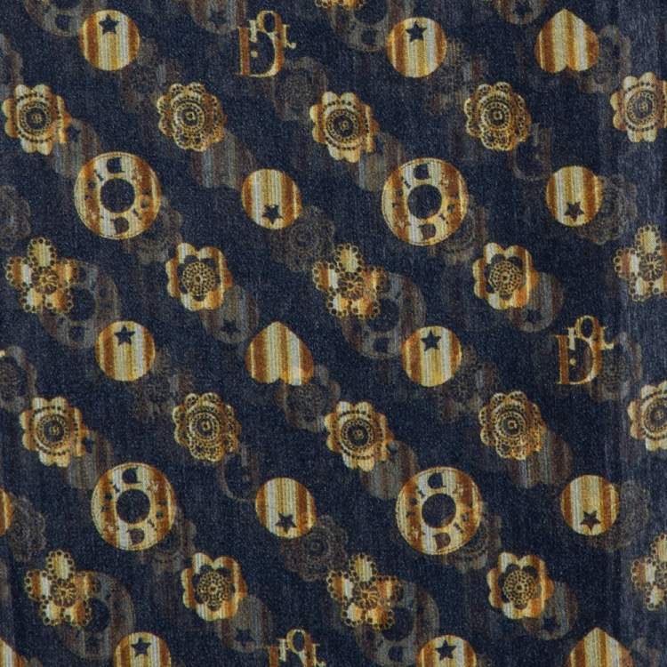 مملوكة مسبقًا Christian Dior Navy Blue Printed Silk Stole