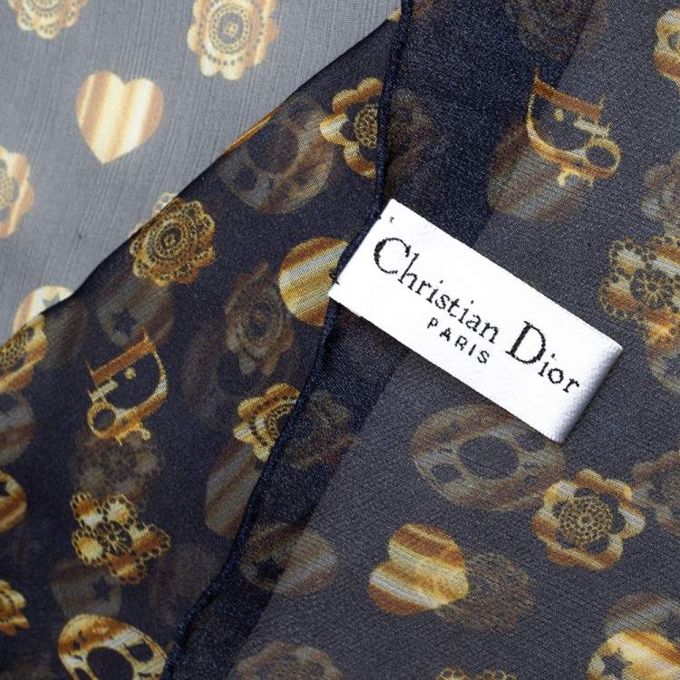 مملوكة مسبقًا Christian Dior Navy Blue Printed Silk Stole