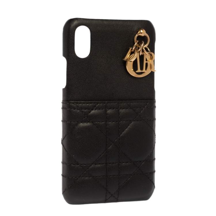 Pre Owned Dior Black Cannage Leather Lady Dior iPhone X Case
