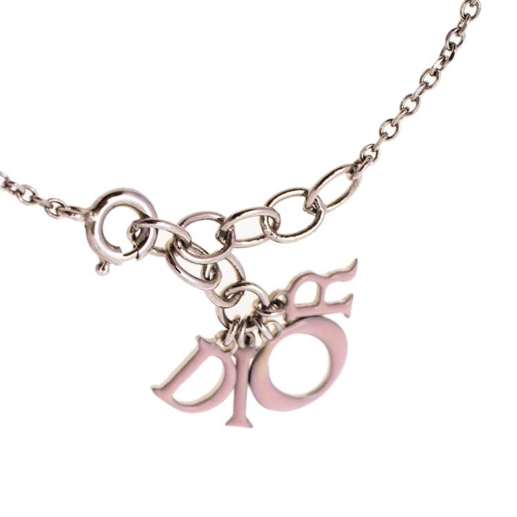 Pre Owned Dior Enamel Logo Charms Silver Tone Bracelet