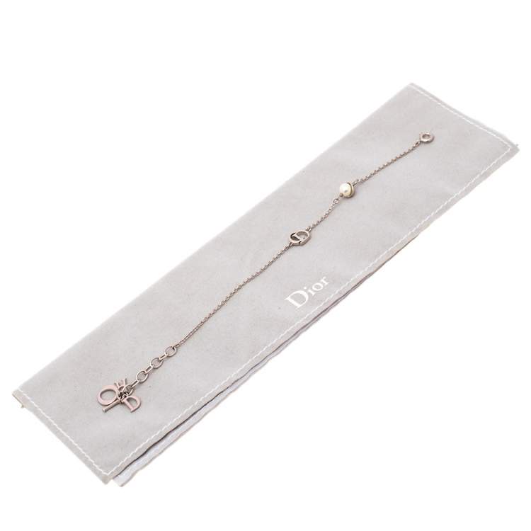 Pre Owned Dior Enamel Logo Charms Silver Tone Bracelet