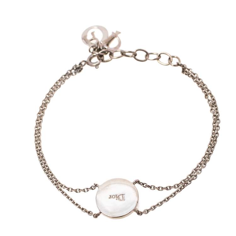 Pre Owned Dior Silver Tone Metallic CD Inlay Charm Bracelet 