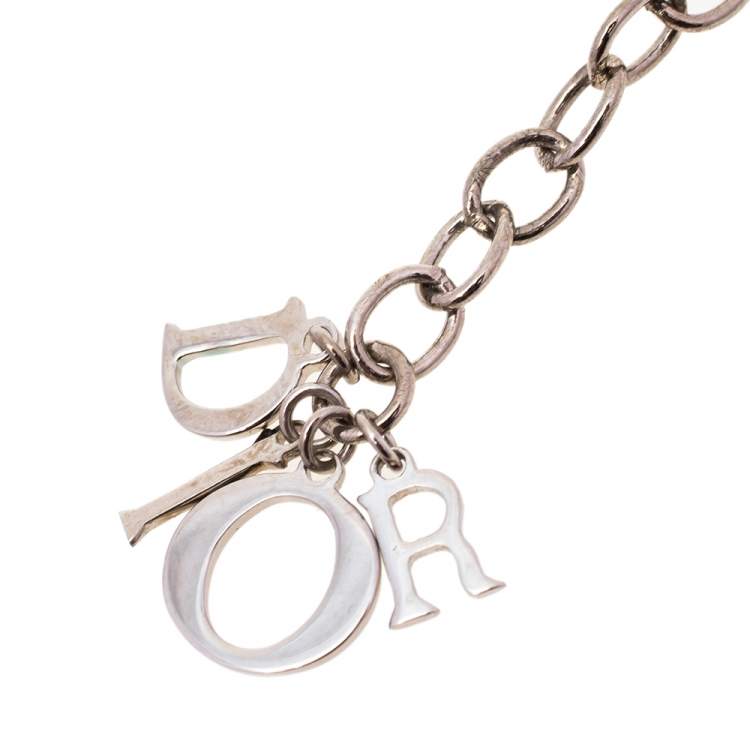 Pre Owned Dior Silver Tone Metallic CD Inlay Charm Bracelet 