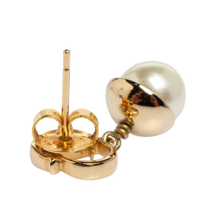 Pre Owned Dior Mise en Dior Faux Pearl Gold Tone Drop Earrings