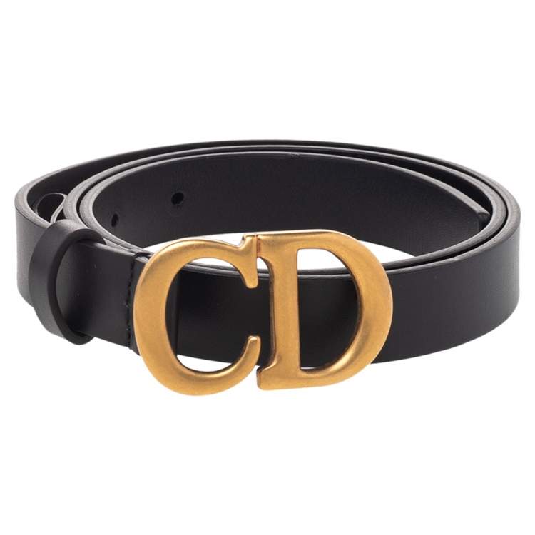 Pre Owned Dior Black Ultrasmooth Leather Saddle Belt 75