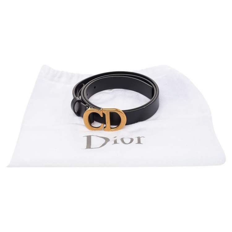 Pre Owned Dior Black Ultrasmooth Leather Saddle Belt 75