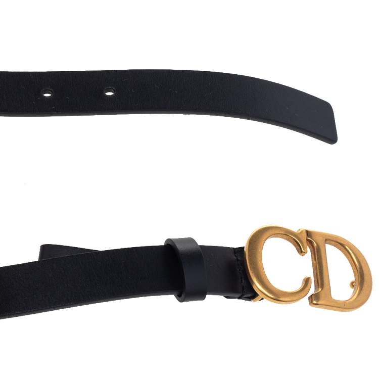 Pre Owned Dior Black Ultrasmooth Leather Saddle Belt 75