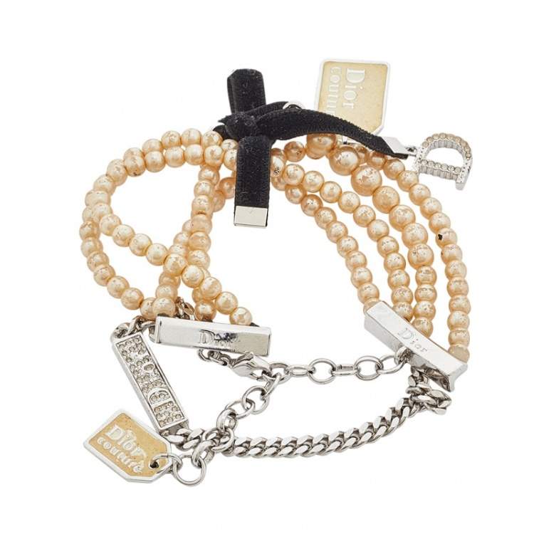 Pre Owned Dior Couture Faux Pearl Multi Strand Bracelet 