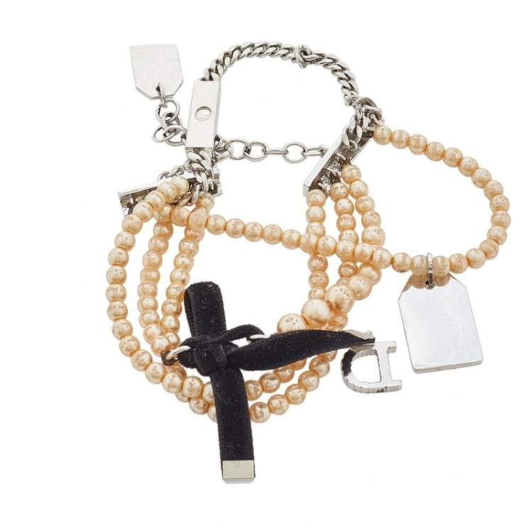 Pre Owned Dior Couture Faux Pearl Multi Strand Bracelet 