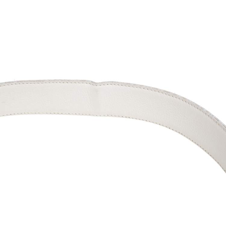 Pre Owned Dior Beige/White Oblique Canvas And Leather Reversible Buckle Belt 85CM