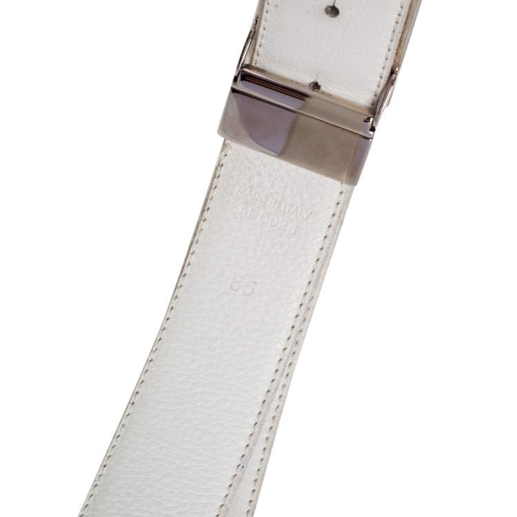 Pre Owned Dior Beige/White Oblique Canvas And Leather Reversible Buckle Belt 85CM