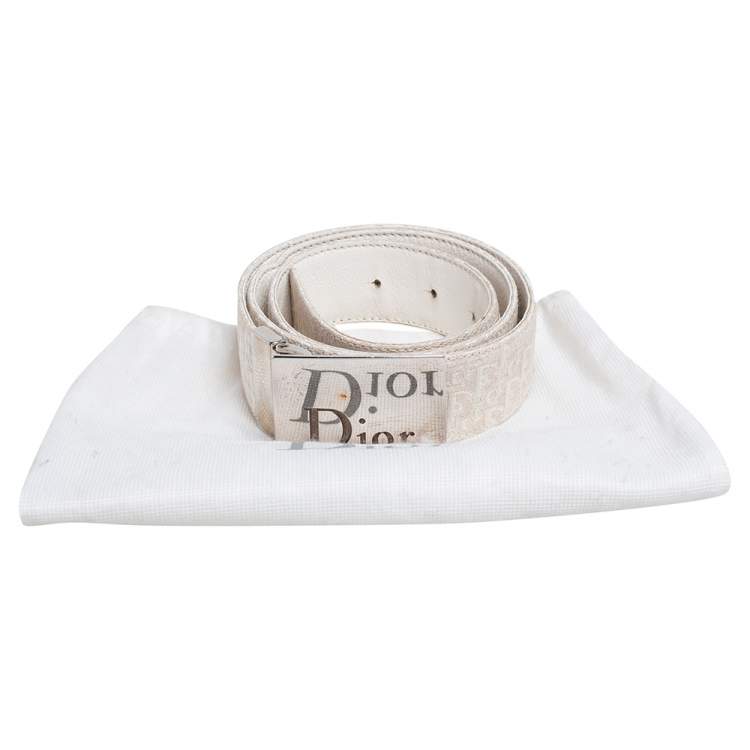 Pre Owned Dior Beige/White Oblique Canvas And Leather Reversible Buckle Belt 85CM