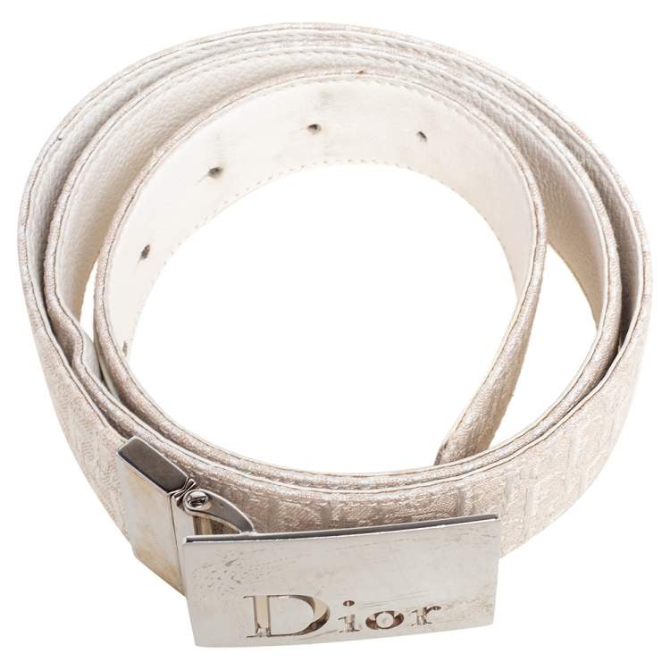 Pre Owned Dior Beige/White Oblique Canvas And Leather Reversible Buckle Belt 85CM