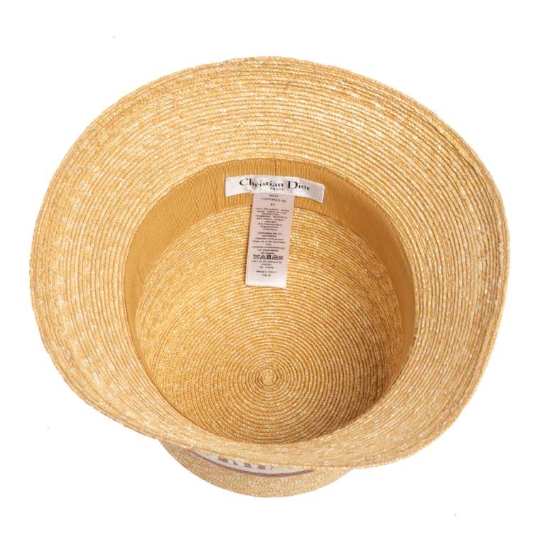 Pre Owned Dior Beige Straw Small Brim Dioresort Hat Size 57