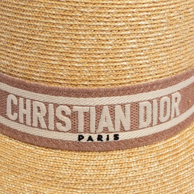 Pre Owned Dior Beige Straw Small Brim Dioresort Hat Size 57