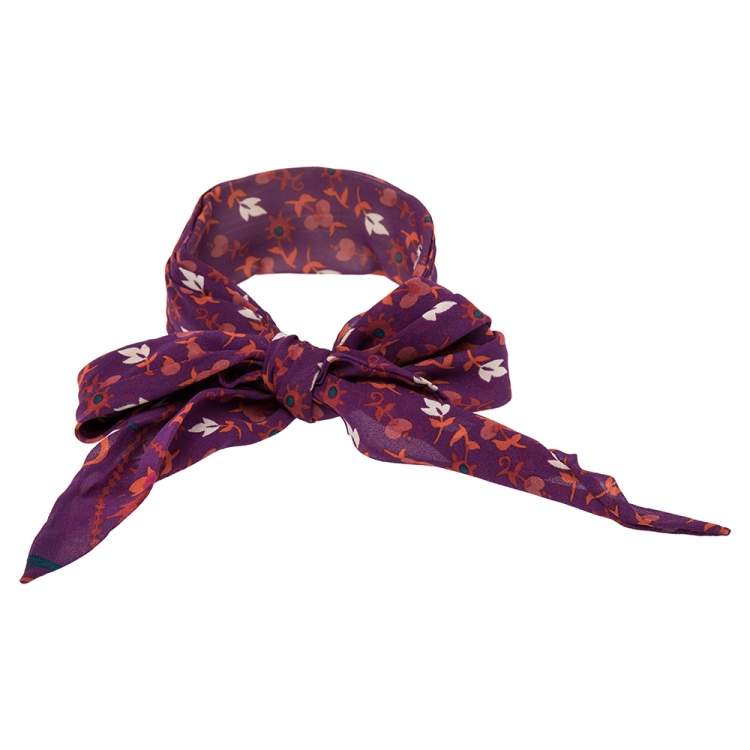 Pre Owned Dior Purpl Floral Print Silk Tie Detail Head Band