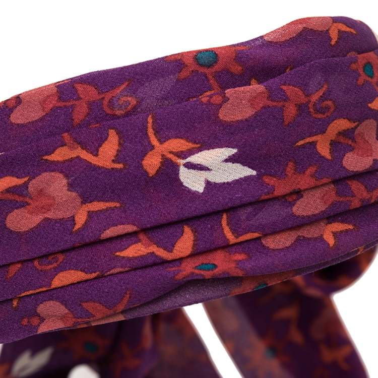 Pre Owned Dior Purpl Floral Print Silk Tie Detail Head Band