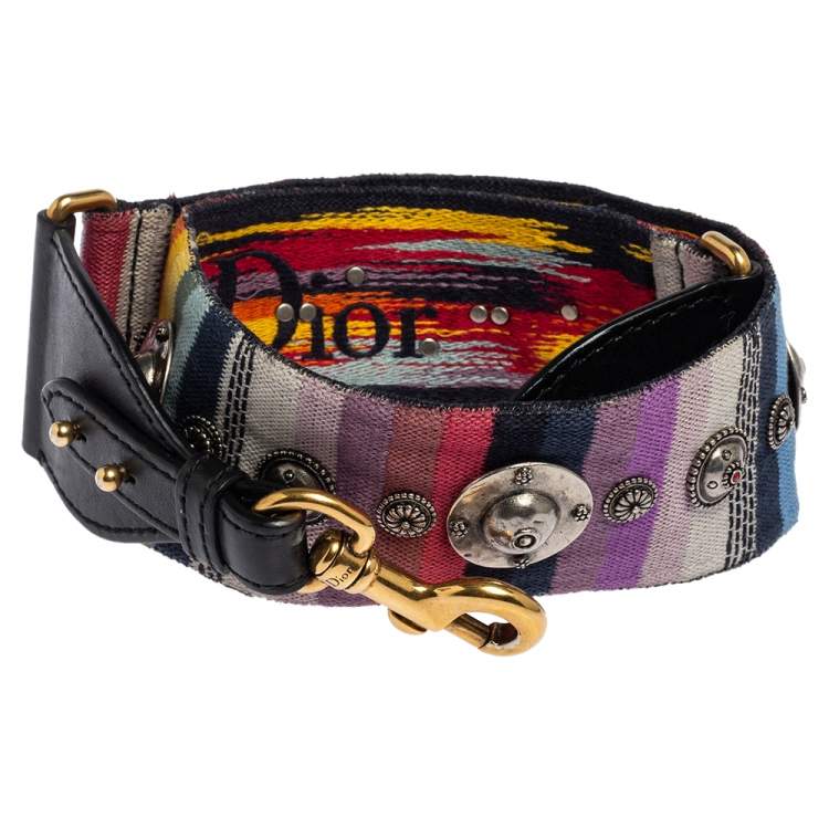 Pre Owned Dior Multicolor Studded Canvas and Leather Bohemian Inspired Shoulder Strap