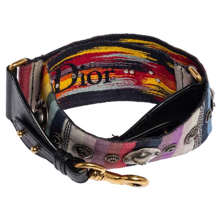 Pre Owned Dior Multicolor Studded Canvas and Leather Bohemian Inspired Shoulder Strap