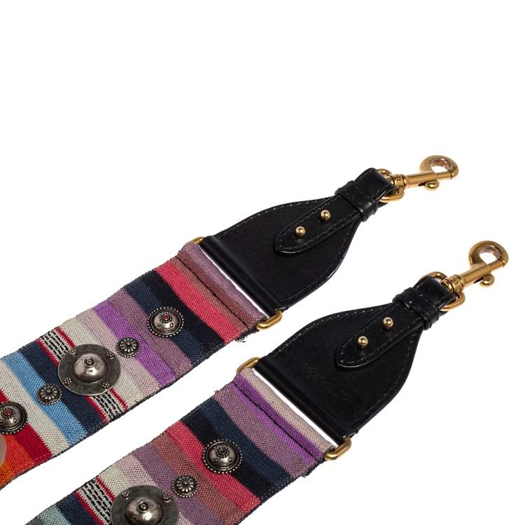 Pre Owned Dior Multicolor Studded Canvas and Leather Bohemian Inspired Shoulder Strap
