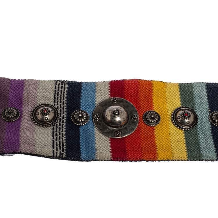 Pre Owned Dior Multicolor Studded Canvas and Leather Bohemian Inspired Shoulder Strap